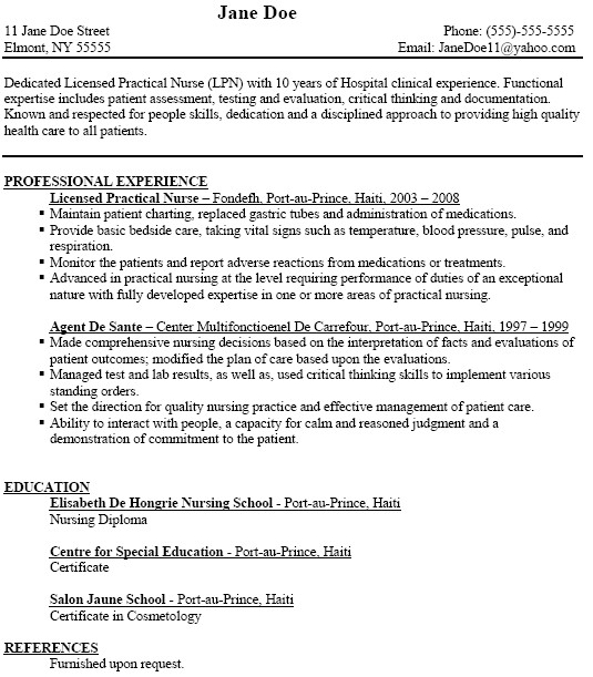 sample resume for lpn