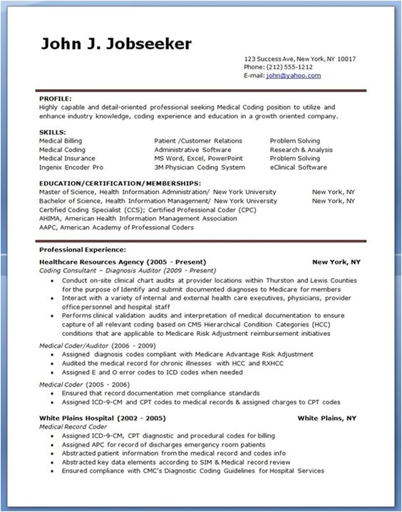 medical billing coding resume example