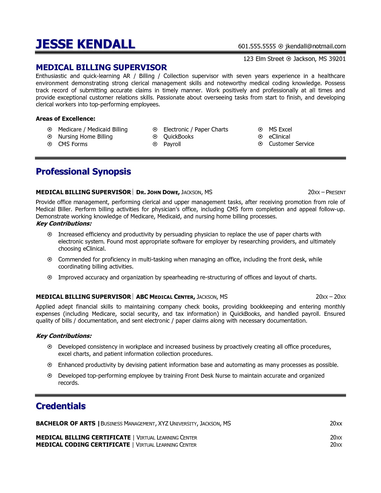 Sample Medical Billing Resume Templates 1 Sample Medical Billing Resume Templates Medical Billing and Coding Resume Example
