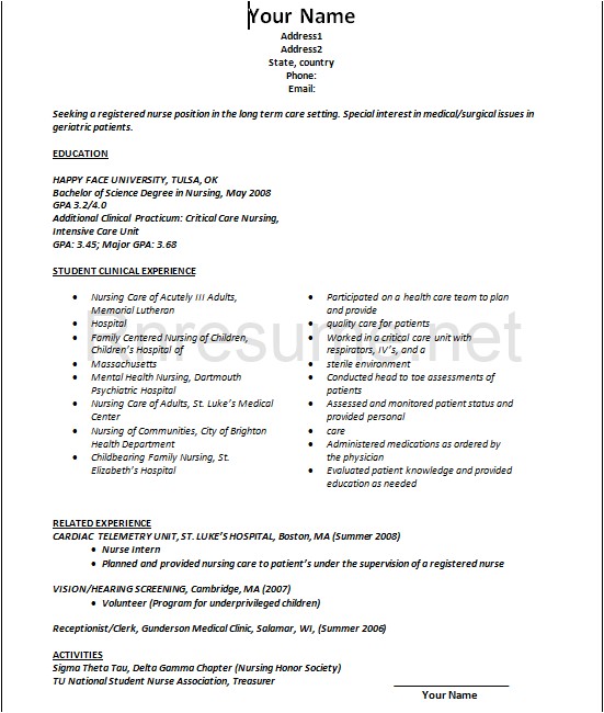 Sample New Grad Nursing Resume 1 Sample New Grad Nursing Resume Rn Resume Bag the Web