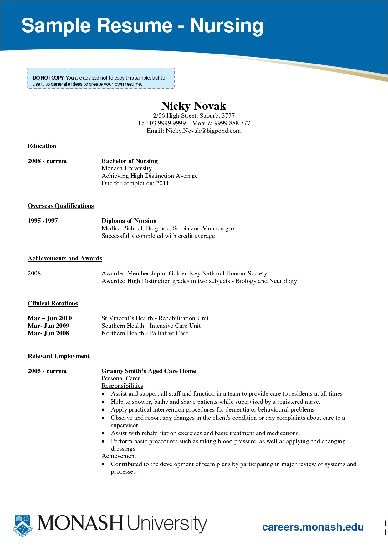 simple nursing resume sample