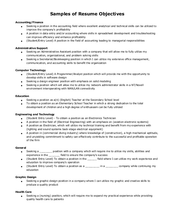 Sample Objectives for Resumes 7 Sample Resume Objective Examples Sample Templates