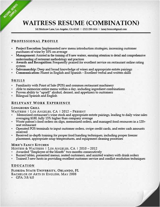 food service industry resume example