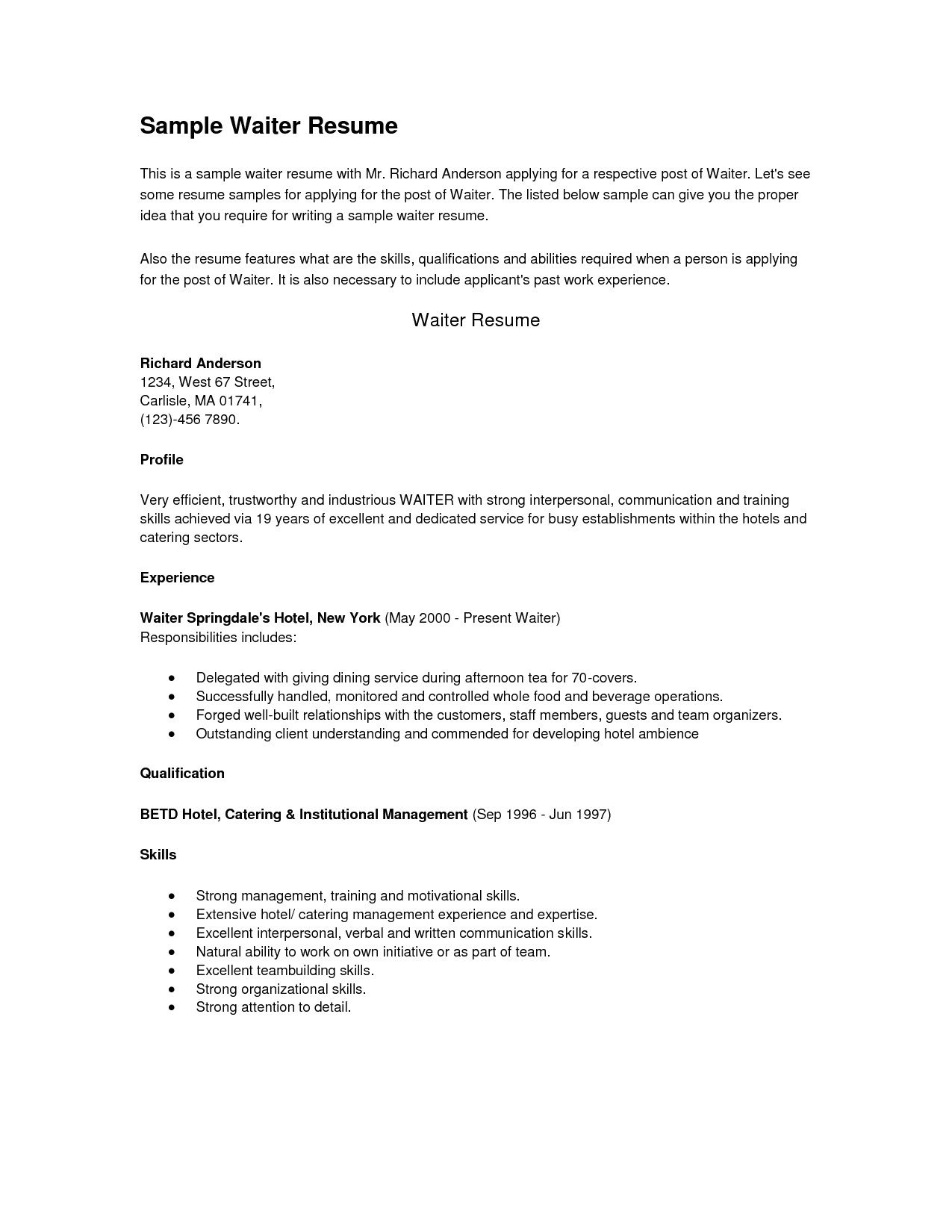 sample server resume free resume example and writing download 2