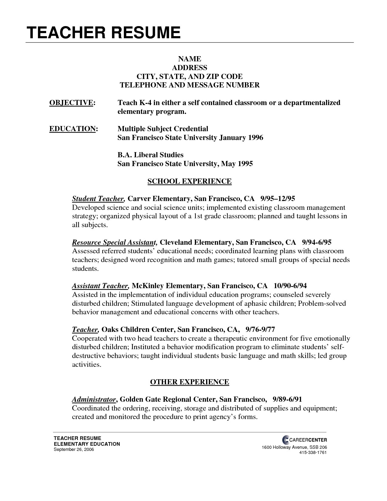 Sample Profile for Teacher Resume Teacher Profile Resume Bongdaao Com