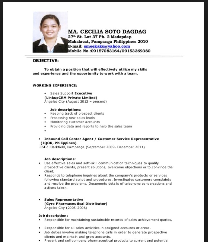 resume sample for fresh graduate philippines