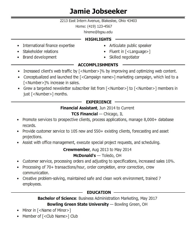 Sample Resume for Business Administration Major In Financial Management Bachelor Of Science In Business Administration Finance