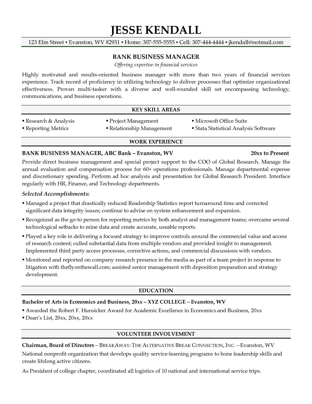 resume with business management degree