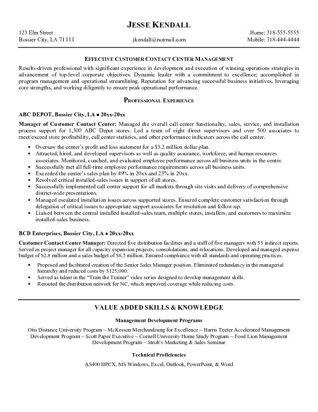 call center resume