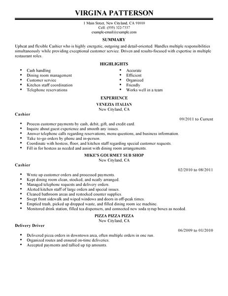 Sample Resume for Cashier In Restaurant Best Restaurant Cashier Resume Example Livecareer