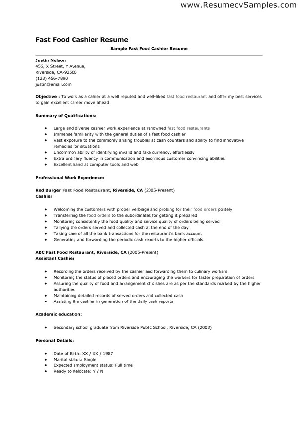 cashier responsibilities for resume