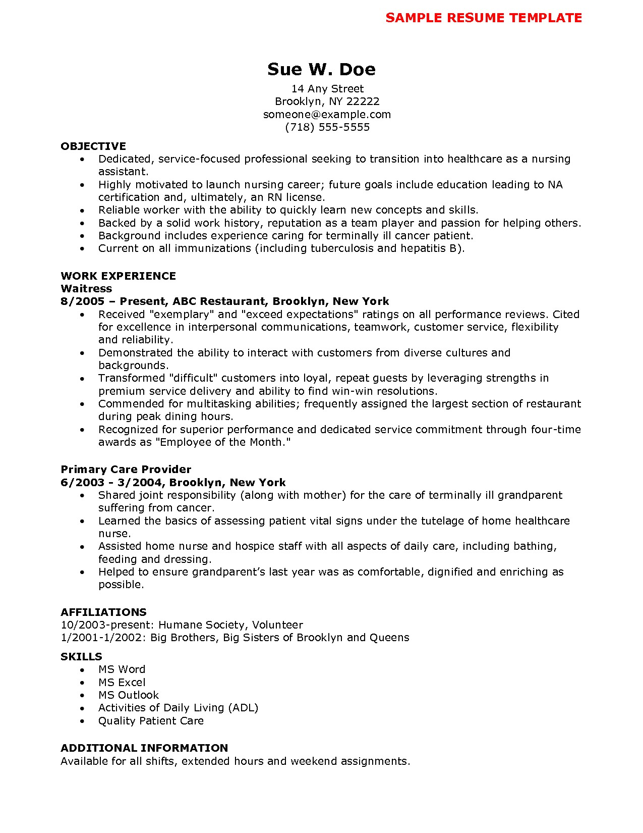 resume objective for cna