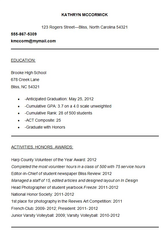 Sample Resume for College Application 1 Sample Resume for College Application 10 College Resume Templates Free Samples Examples