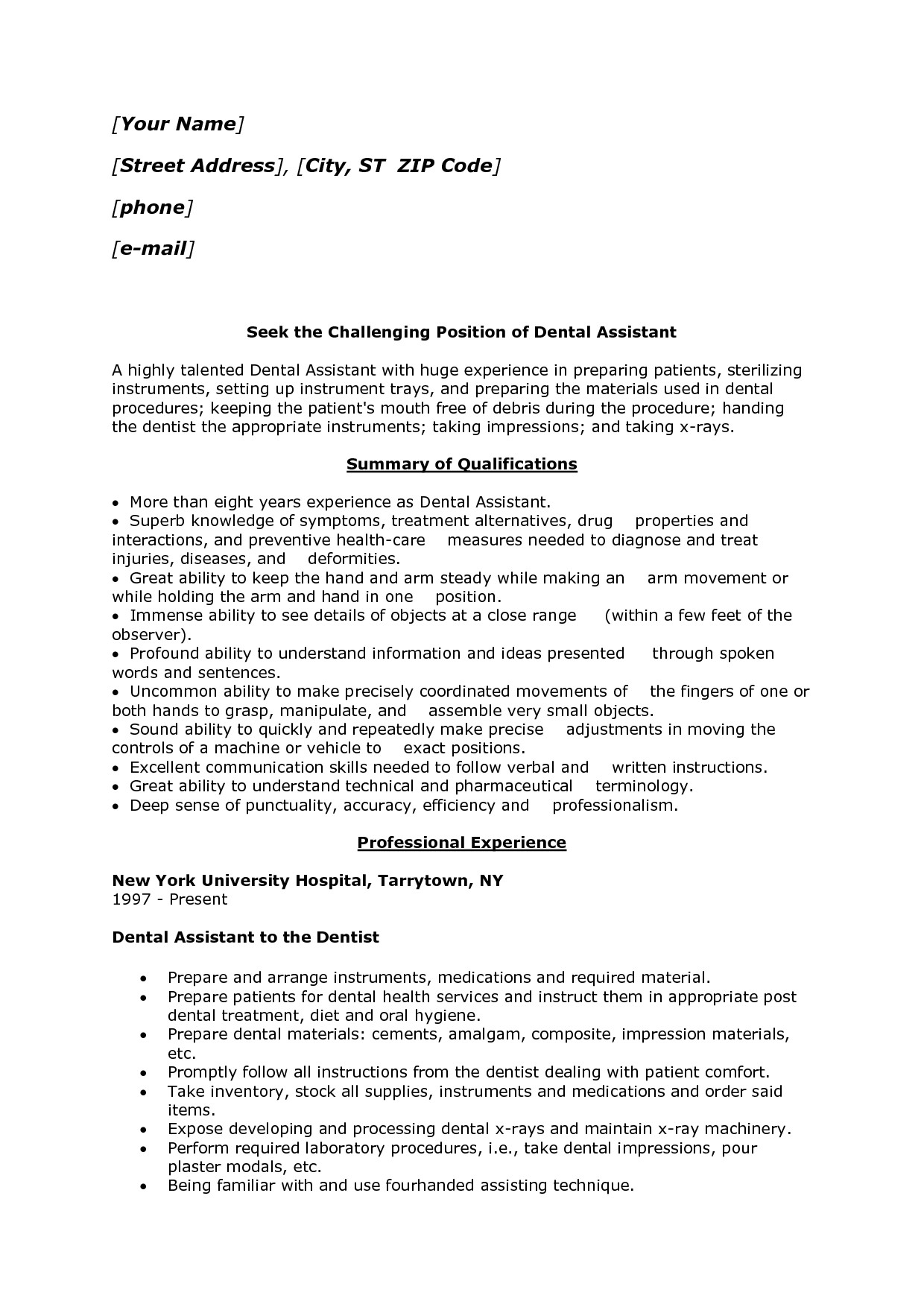 dental assistant resume examples no experience