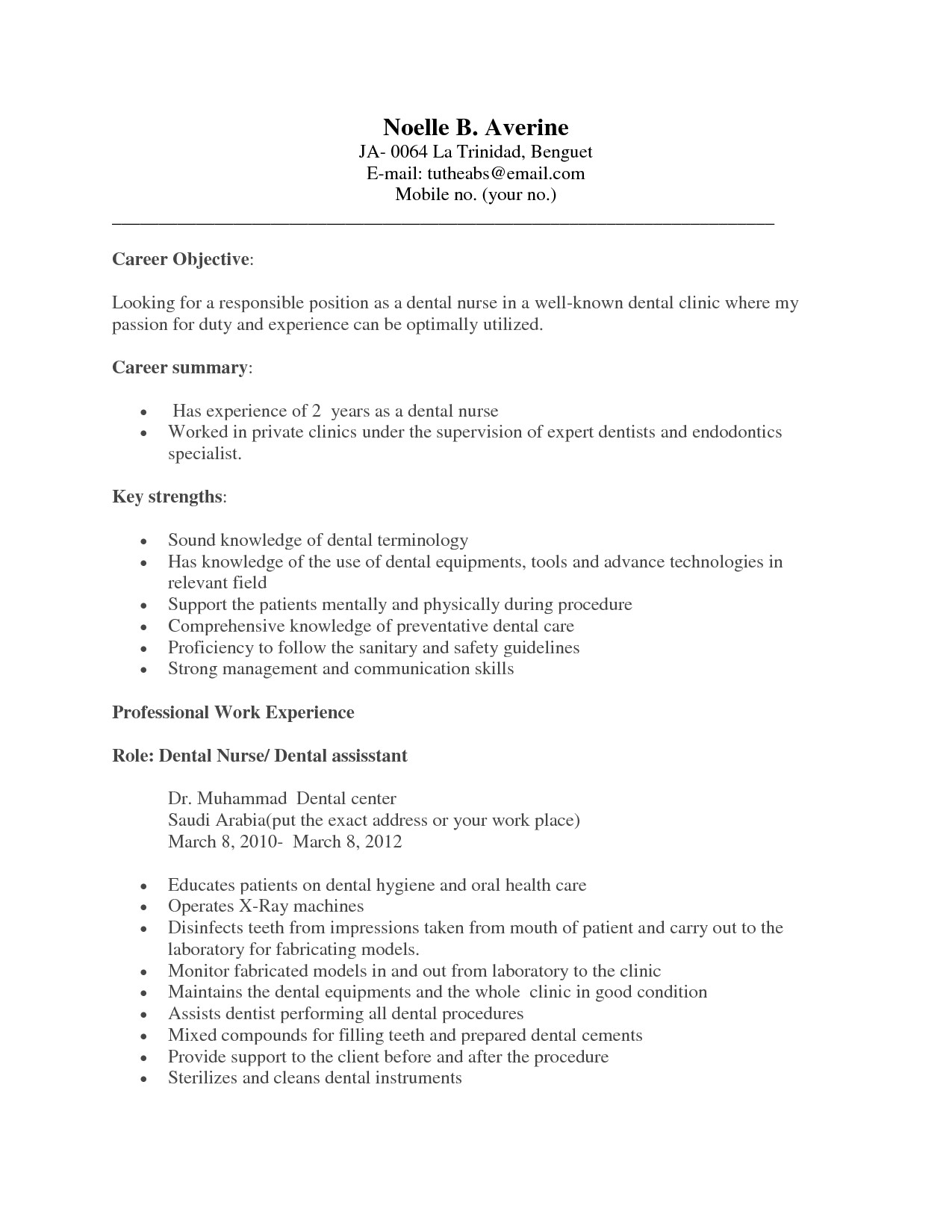 dental assistant resume no experience