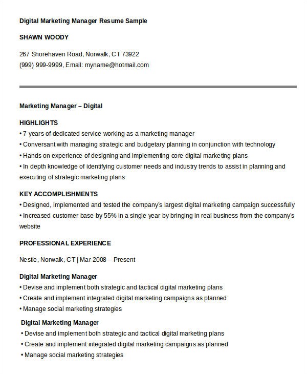 free manager resume
