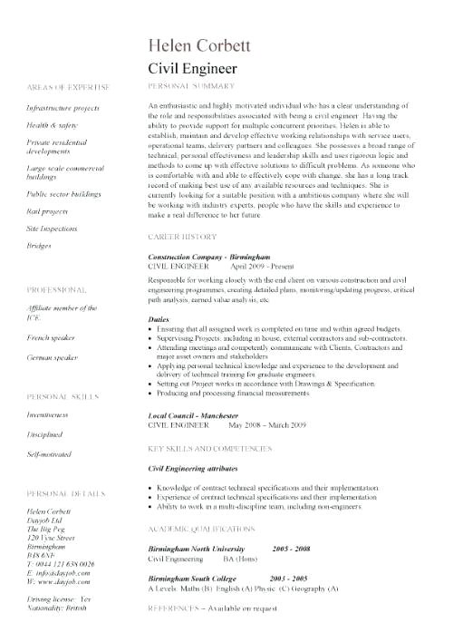 resume for civil engineering fresh graduate