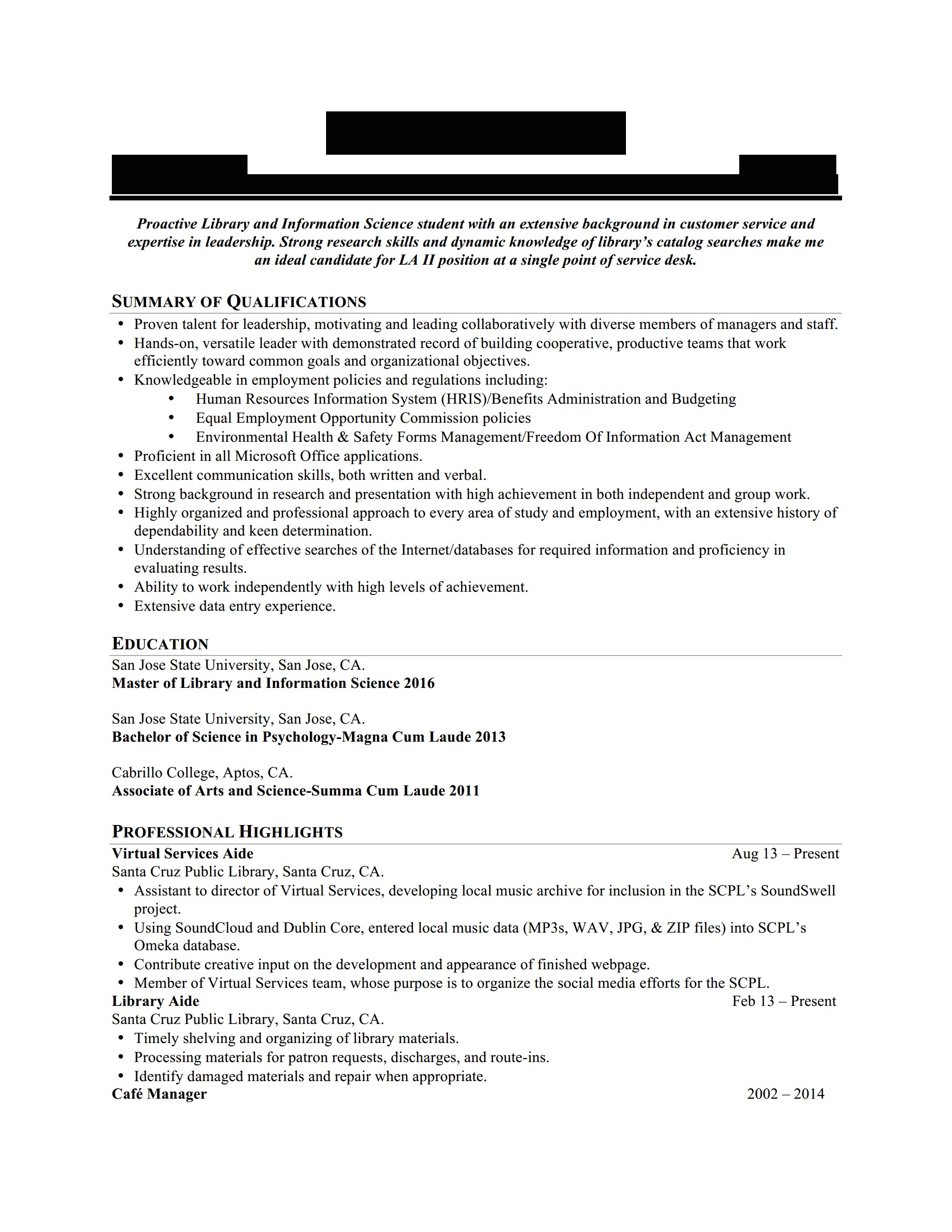 library assistant resume with no experience