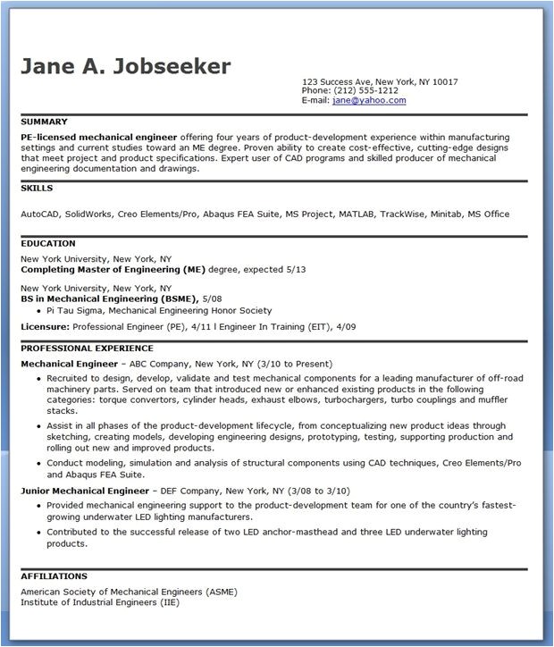 Sample Resume for Mechanical Design Engineer Pdf Mechanical Engineering Resume Sample Pdf Experienced