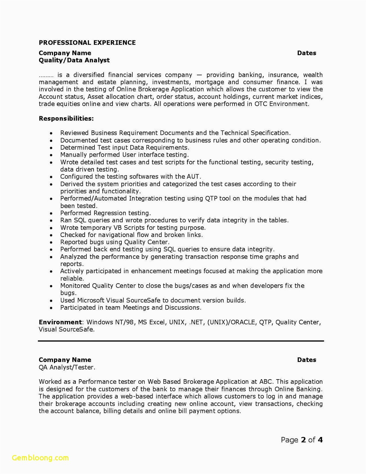 sample resume for application support analyst