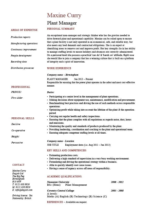 manufacturing manager resume