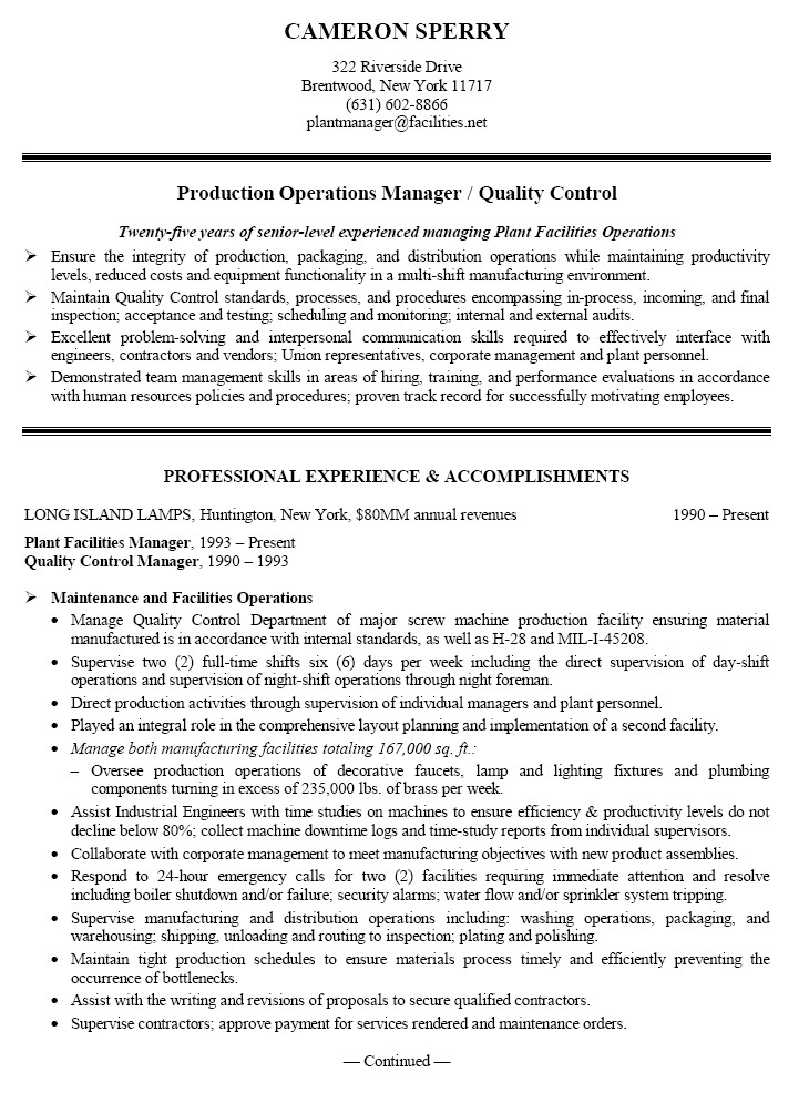 sample resume project manager manufacturing