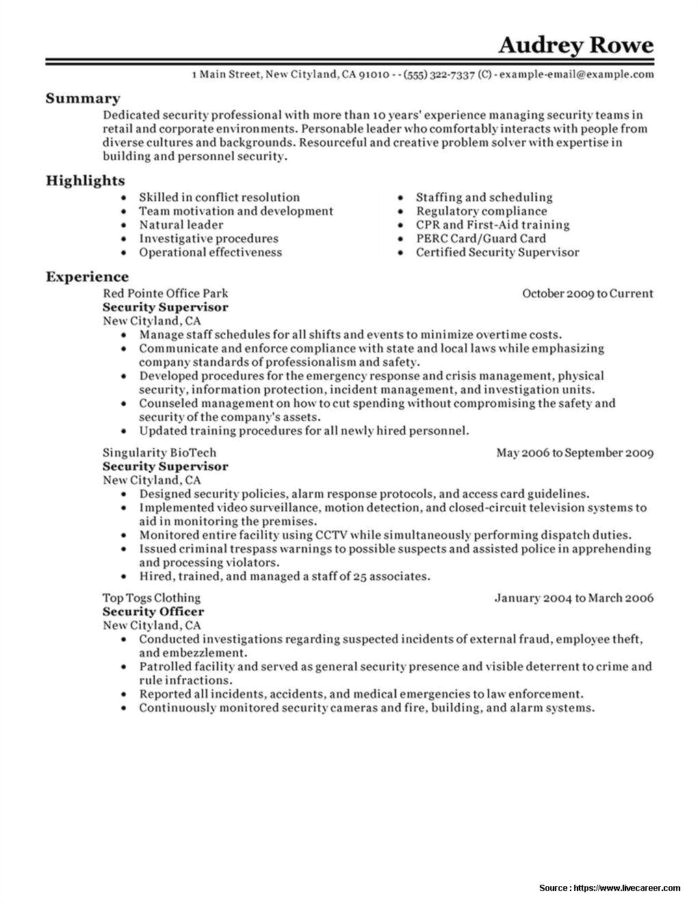 sample resume for security guard pdf