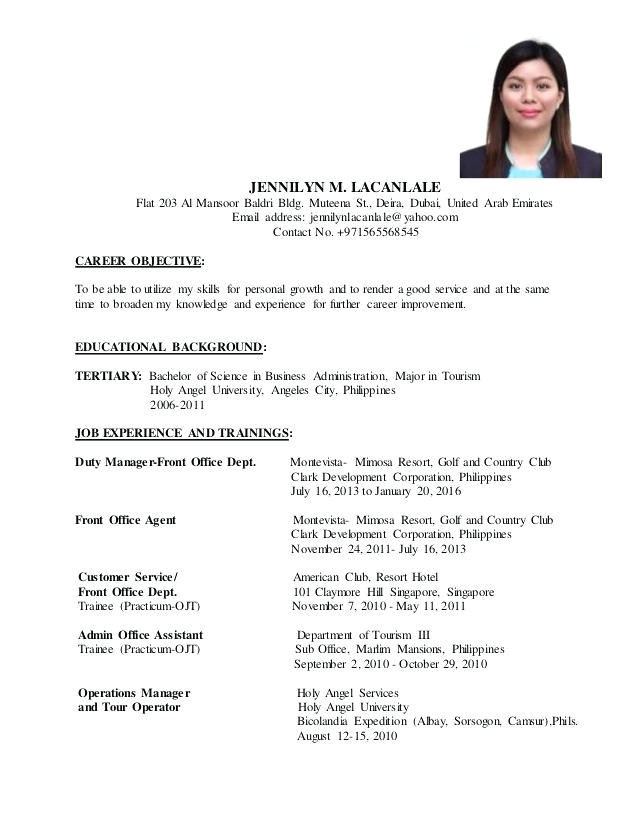 resume format for ojt sample tourism students accurate portrait more
