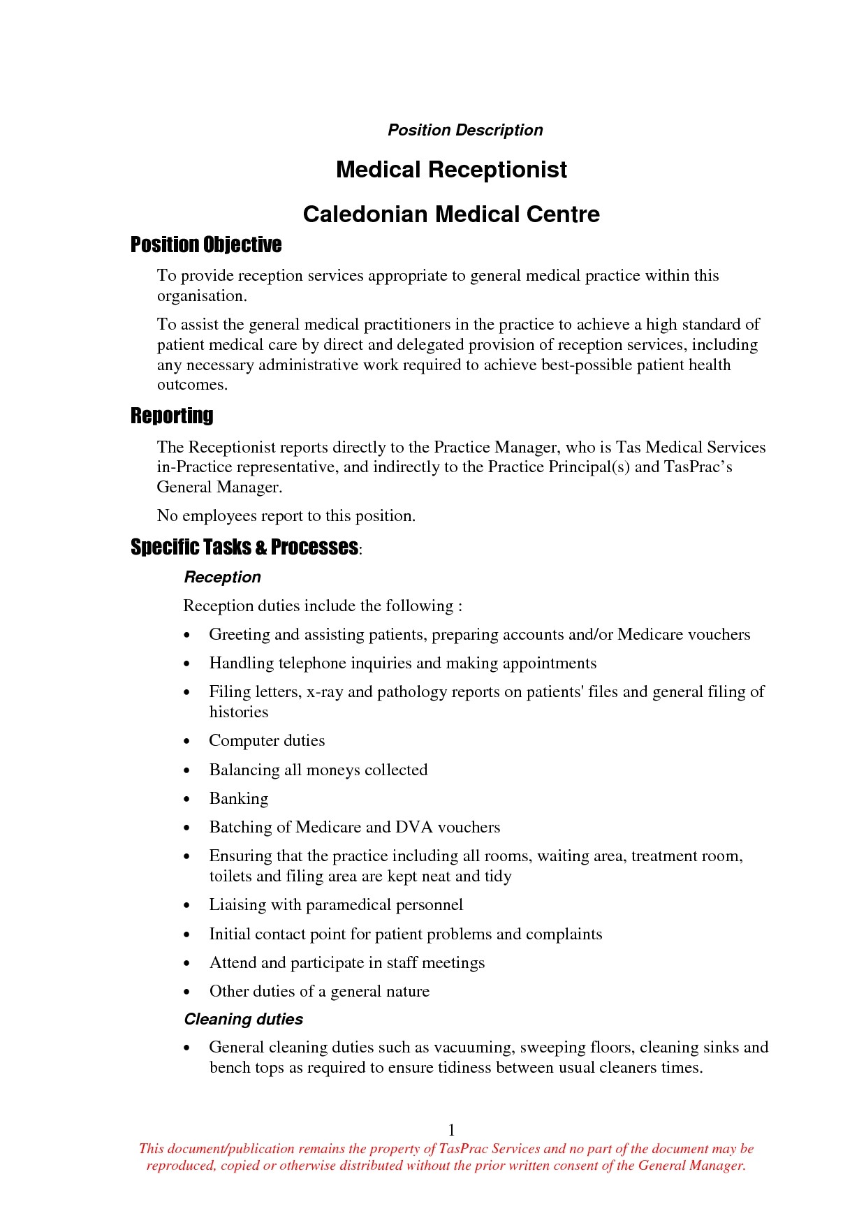 medical receptionist duties for resume