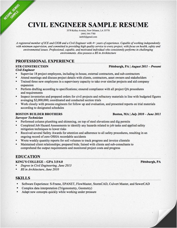 civil engineering resume example