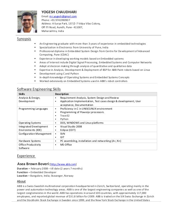 Sample Resume Of Experienced software Engineer software Engineer Resume Example 10 Free Word Pdf