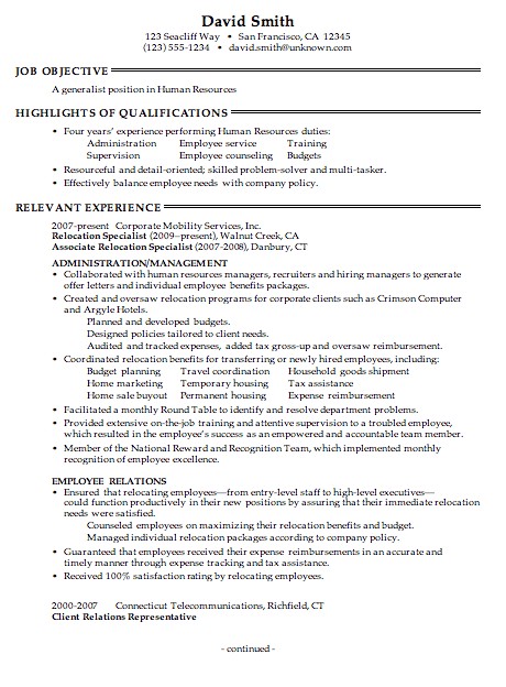 combination resume sample human resources generalist