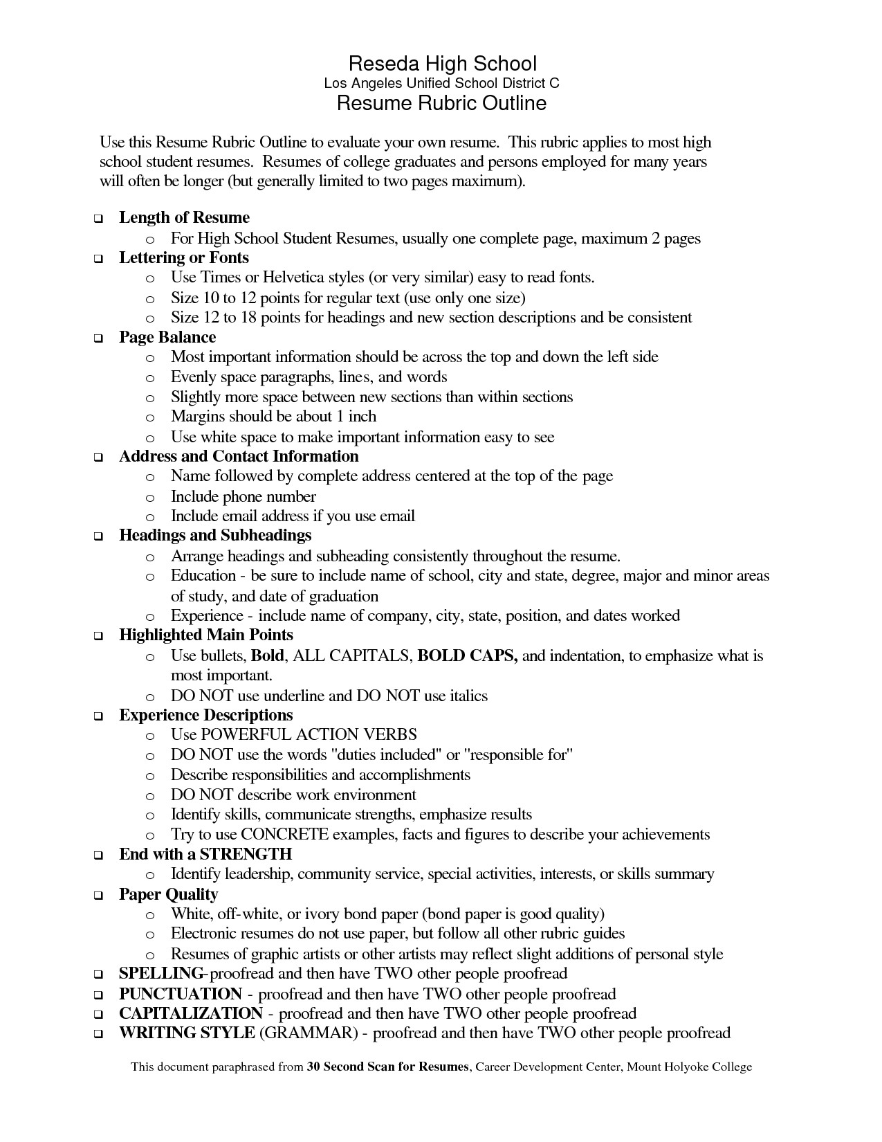 high school resume skills examples