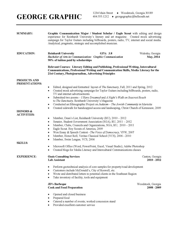 example of college resume template