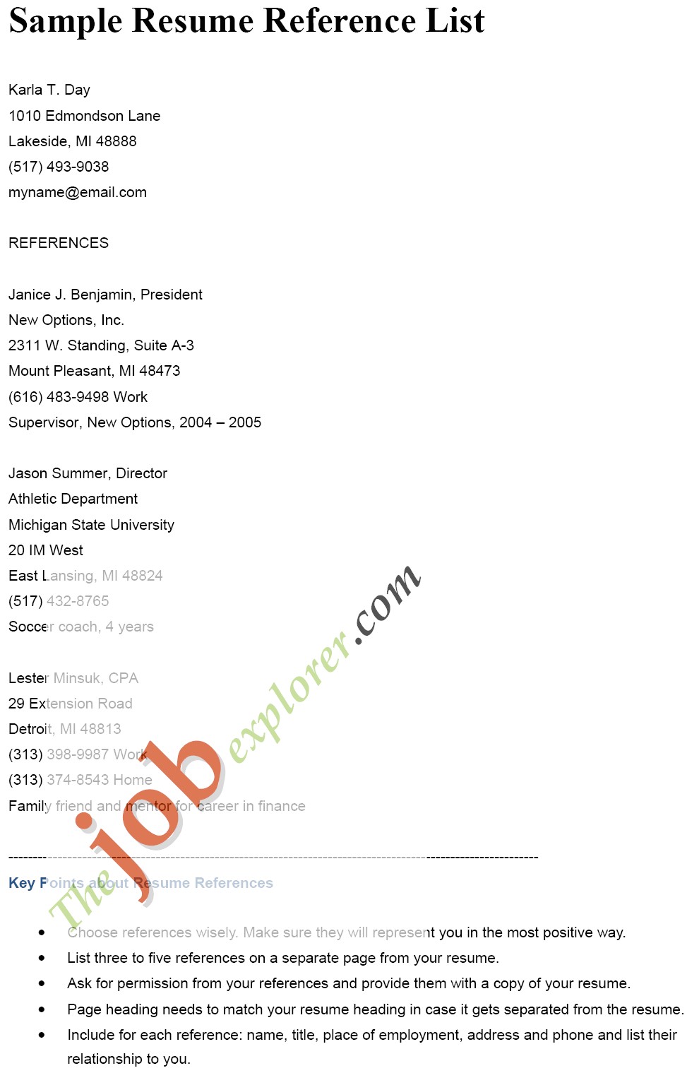 samples of references for resume resume references and samples of reference list