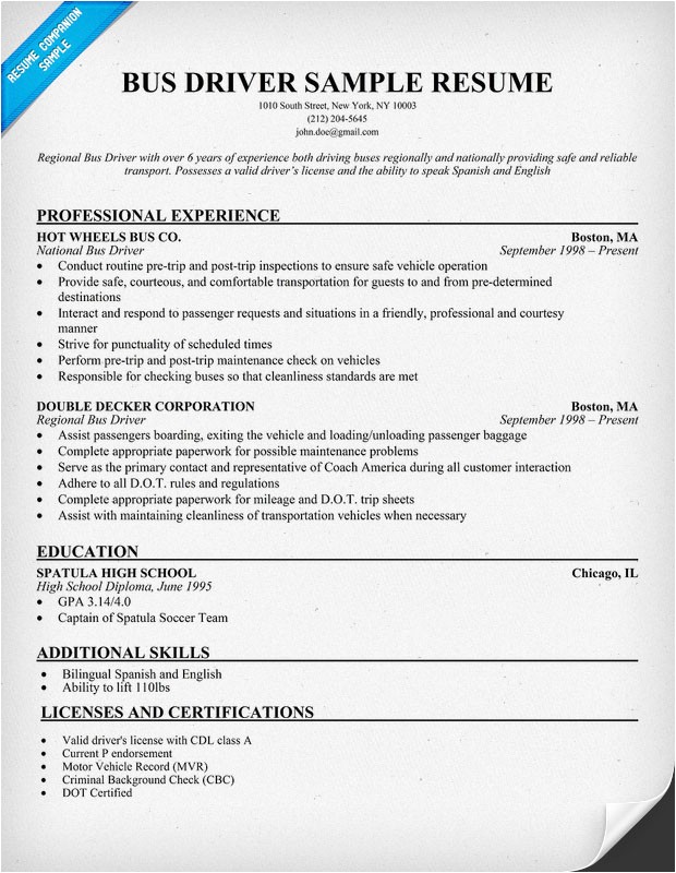 School Bus Driver Resume Template Example Resume July 2015
