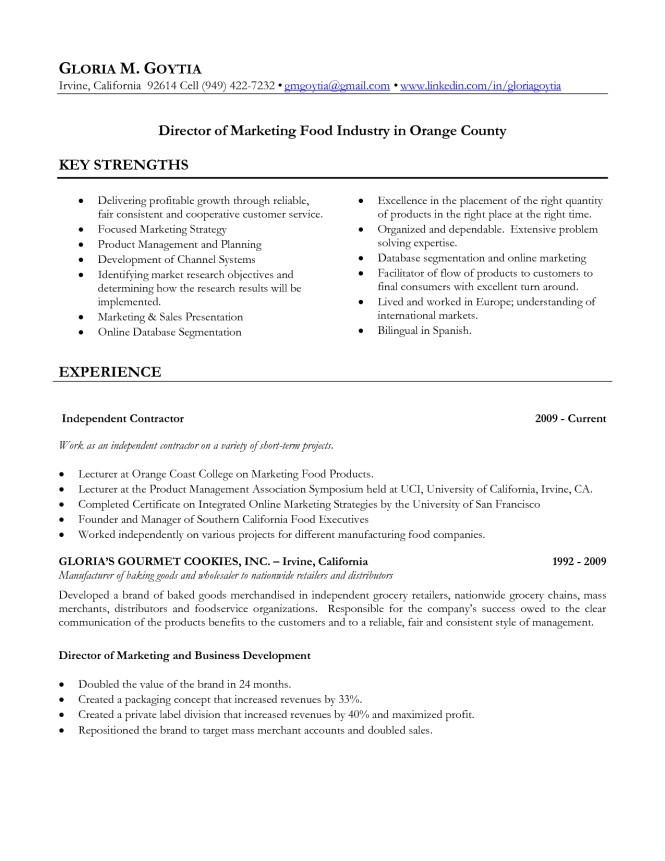 food industry resume