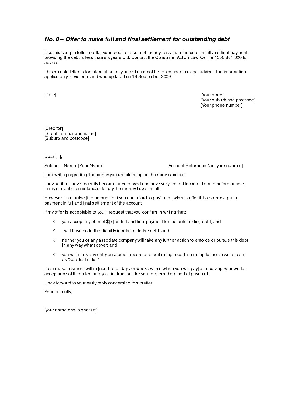 settlement offer letter template