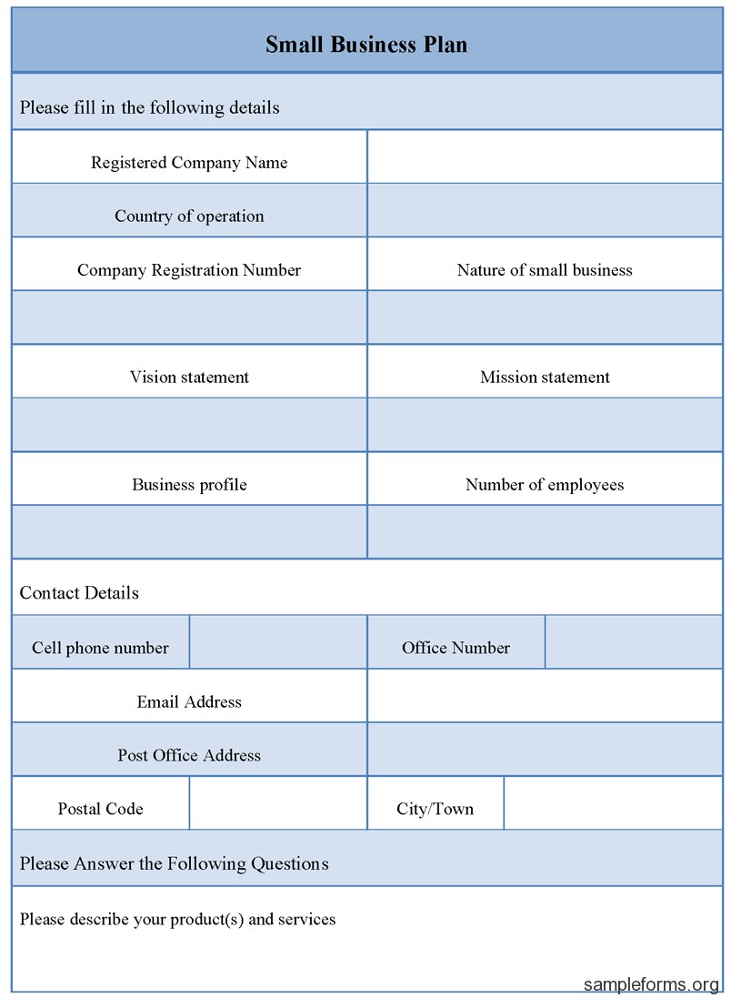 small business plan form