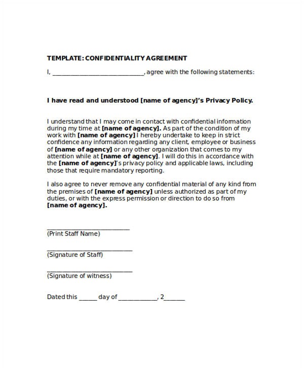 confidentiality agreement form sample