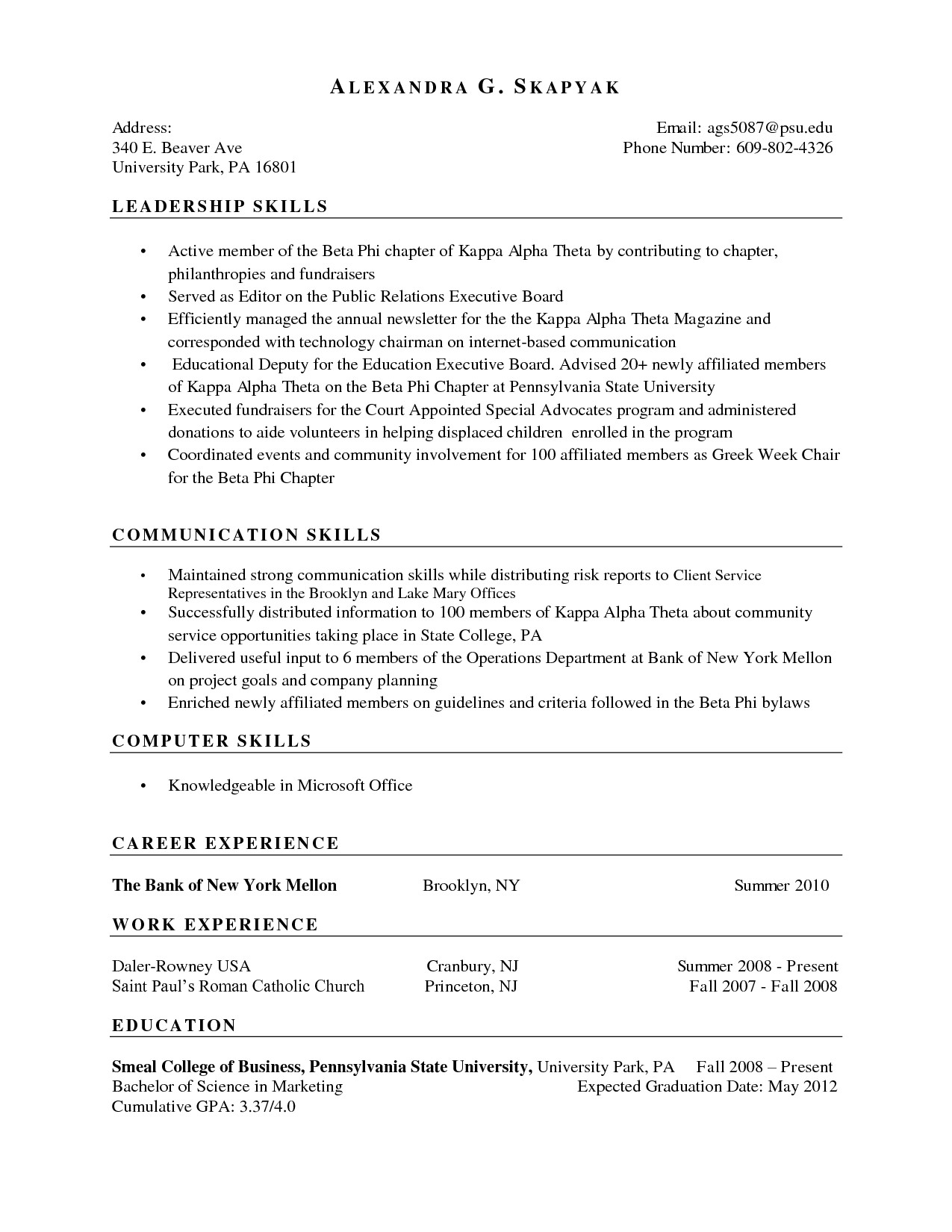 skill for resume examples