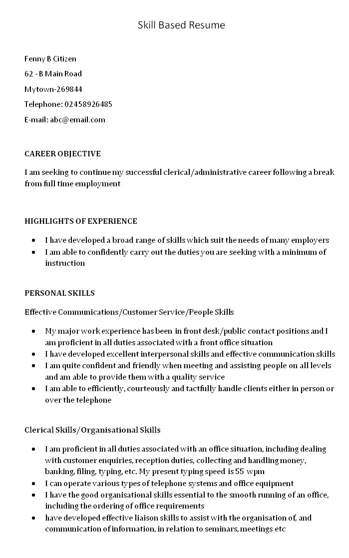 skills based resume template