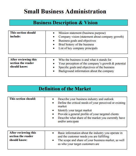 small business administration business plan template