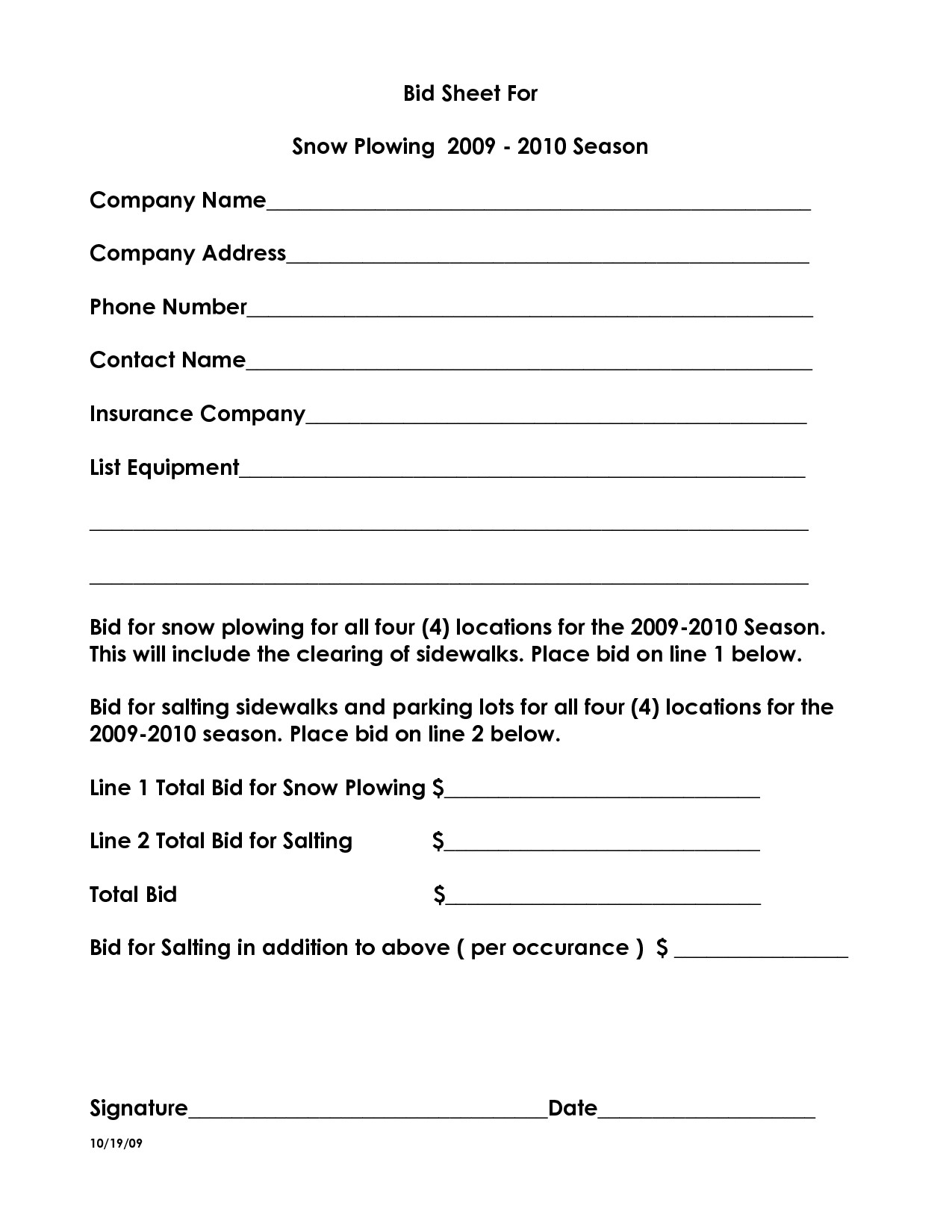 Snow Plowing Bid Proposal Template 10 Best Images Of Snow Plow Proposal forms Snow Removal