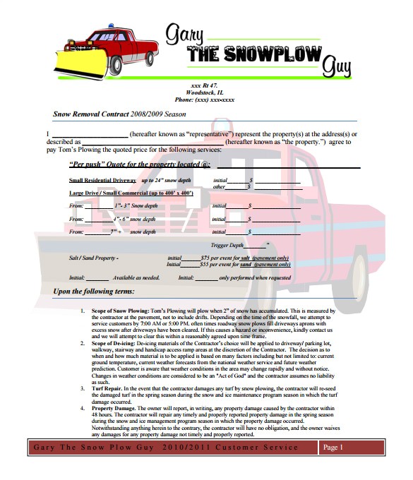 snow plowing contract template