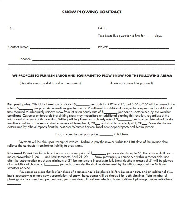 snow plowing contracts templates