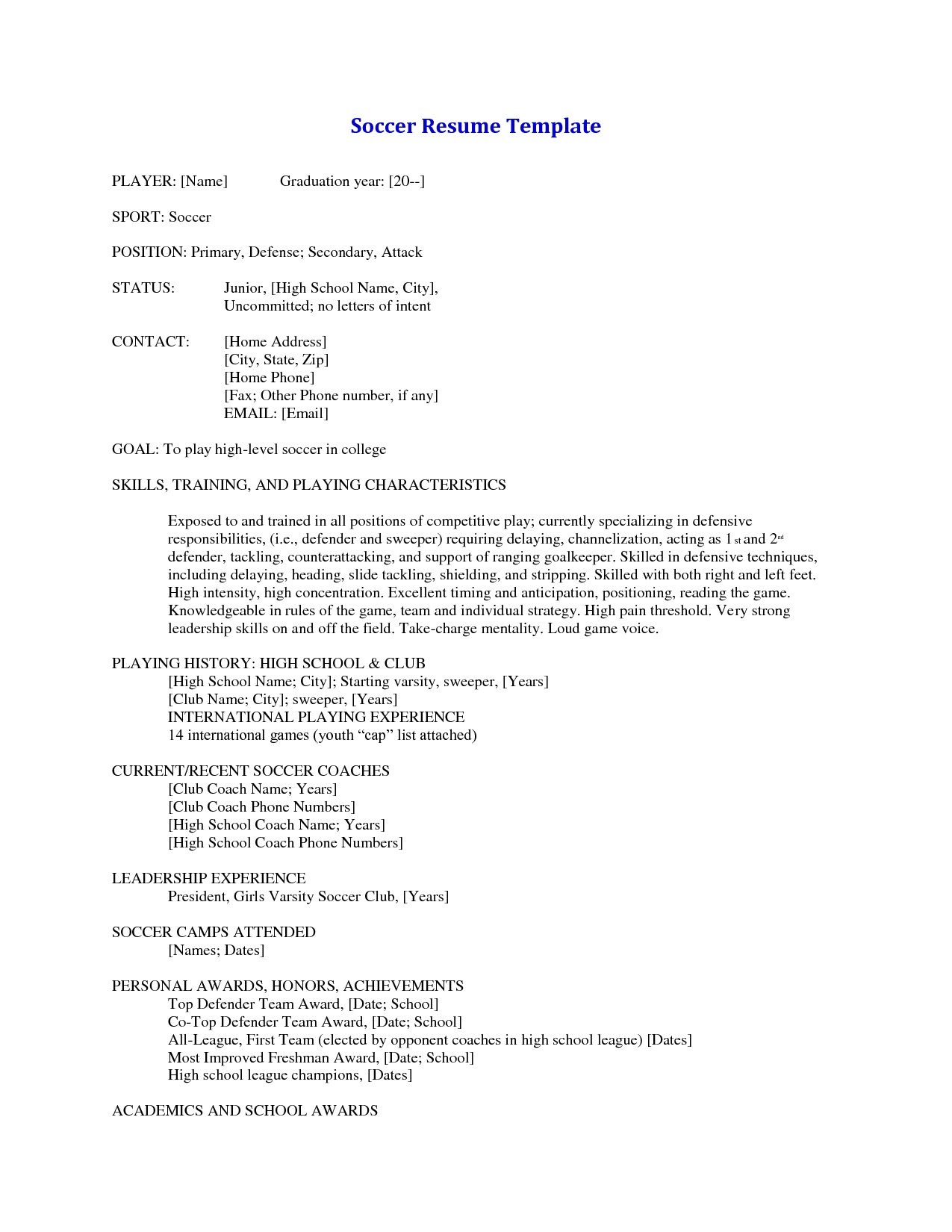 Soccer Player Resume Sample soccer Player Resume Example Resume Ideas