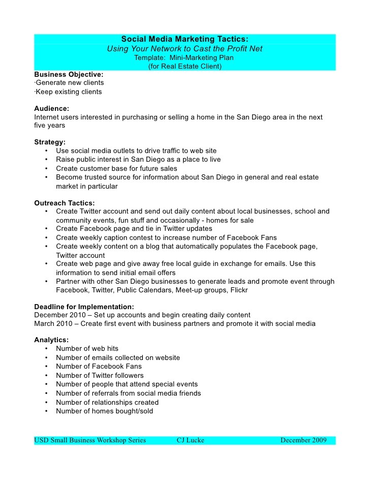 Social Media Marketing Proposal Template Free social Media Marketing Plan Template