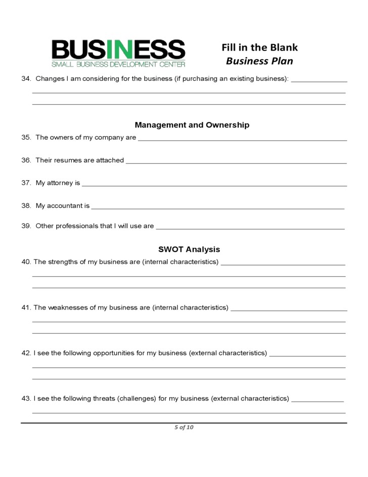 free sba blank business plan form