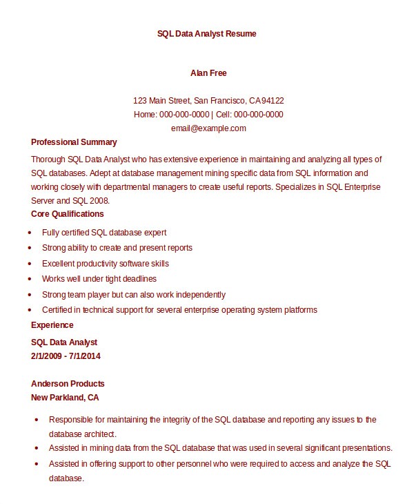 Sql Data Analyst Resume Sample 9 Data Analyst Resume Examples Pdf Doc Free